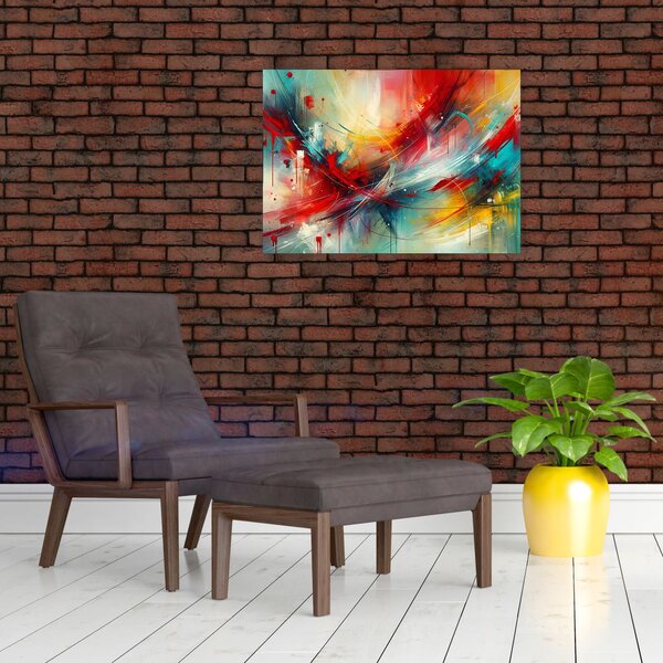 Obraz - Abstrakce s červenou (70x50 cm)