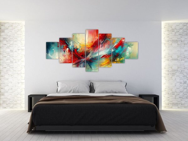 Obraz - Abstrakce s červenou (210x100 cm)