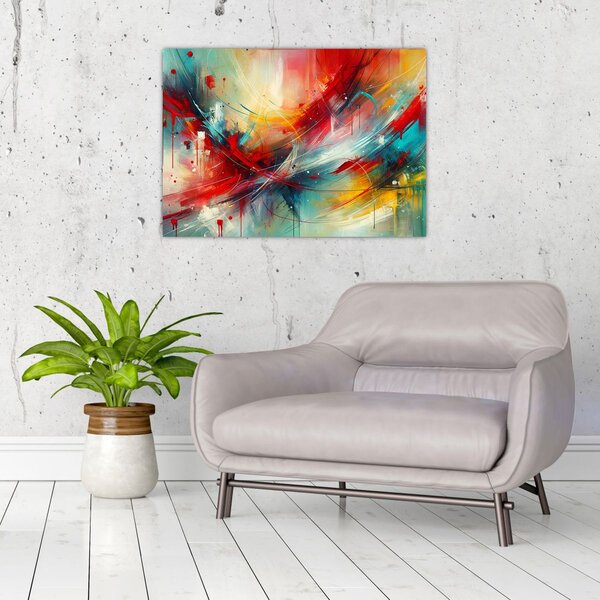 Obraz - Abstrakce s červenou (70x50 cm)