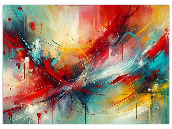 Obraz - Abstrakce s červenou (70x50 cm)