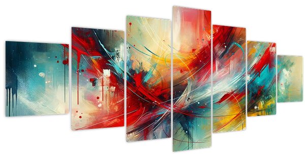 Obraz - Abstrakce s červenou (210x100 cm)