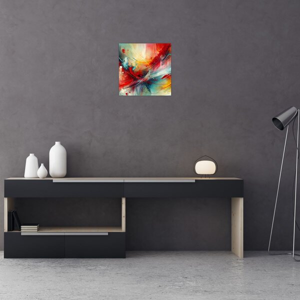 Obraz - Abstrakce s červenou (30x30 cm)