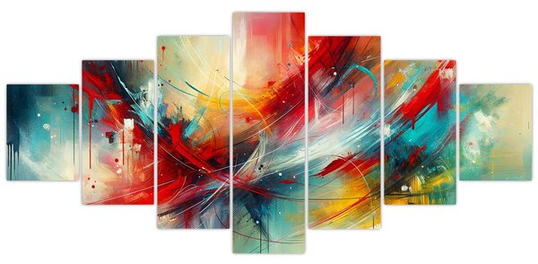 Obraz - Abstrakce s červenou (210x100 cm)