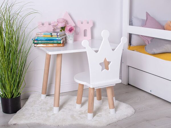 Dřevěný dětský stoleček ZÁMEK + židlička KORUNKA + jméno ZDARMA