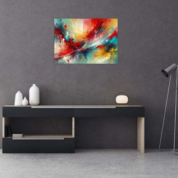 Obraz - Abstrakce s červenou (70x50 cm)