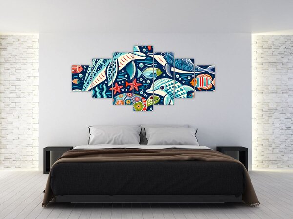Obraz - Kreslená vodní zvířátka (210x100 cm)