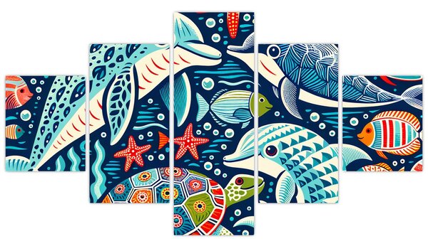 Obraz - Kreslená vodní zvířátka (125x70 cm)