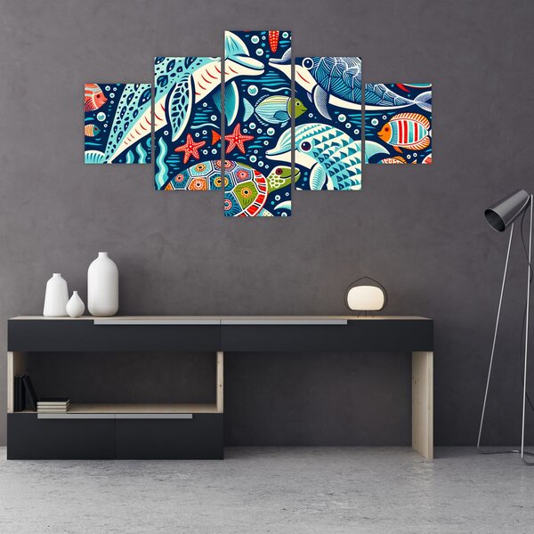 Obraz - Kreslená vodní zvířátka (125x70 cm)