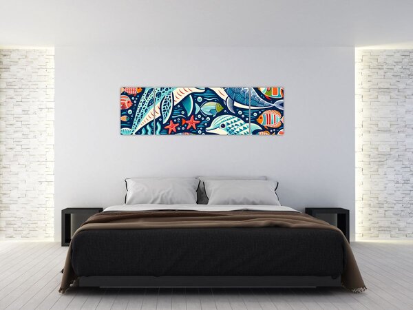 Obraz - Kreslená vodní zvířátka (170x50 cm)