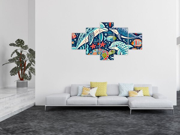 Obraz - Kreslená vodní zvířátka (125x70 cm)