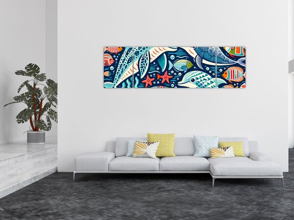 Obraz - Kreslená vodní zvířátka (170x50 cm)
