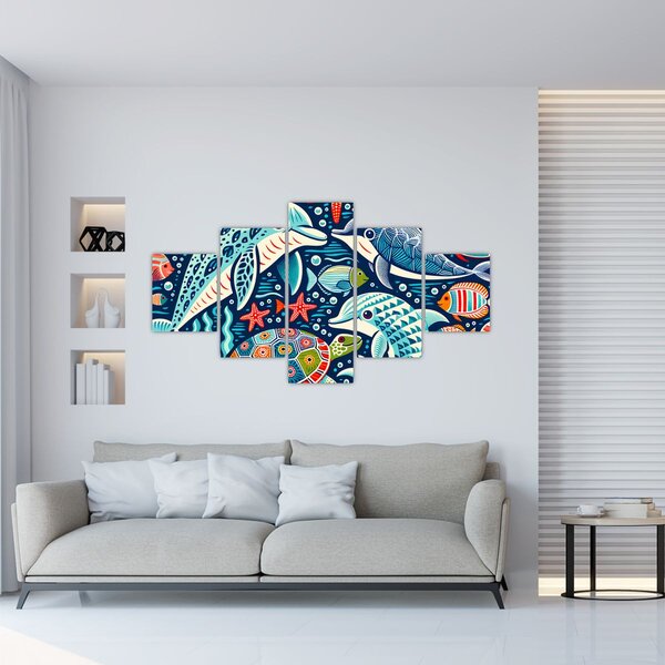 Obraz - Kreslená vodní zvířátka (125x70 cm)