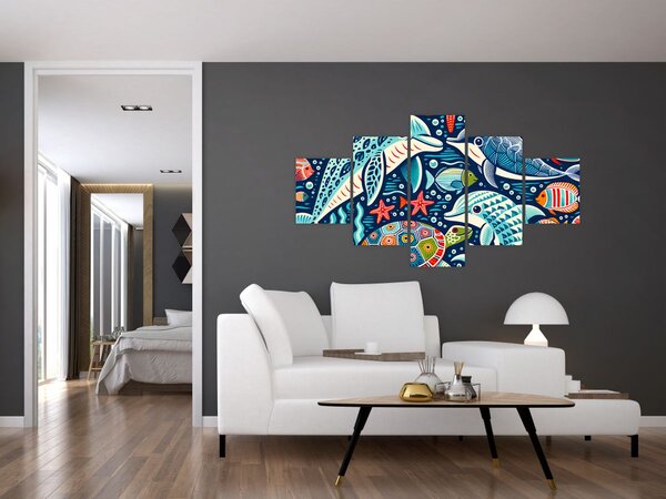 Obraz - Kreslená vodní zvířátka (125x70 cm)