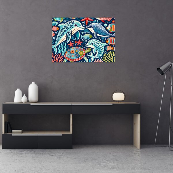 Obraz - Kreslená vodní zvířátka (70x50 cm)