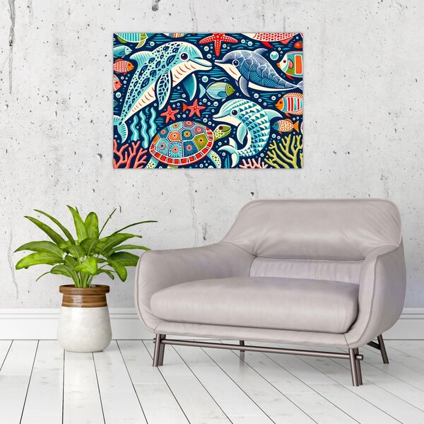 Obraz - Kreslená vodní zvířátka (70x50 cm)