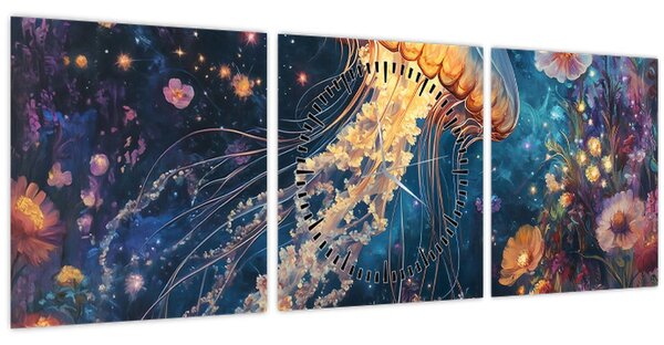 Obraz - Magická medúza (s hodinami) (90x30 cm)