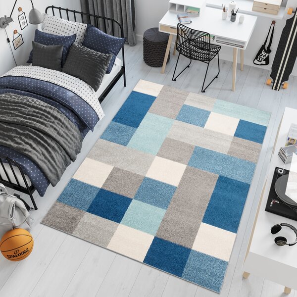 Makro Abra Kusový koberec LAZUR C574B Kostky šedý modrý Rozměr: 240x330 cm