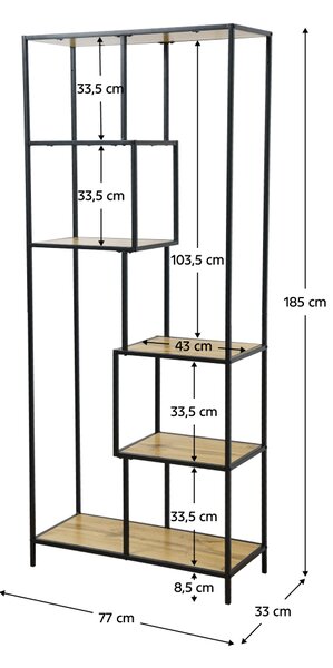 KONDELA Regál, černá/dub, BILOTE TYP 3