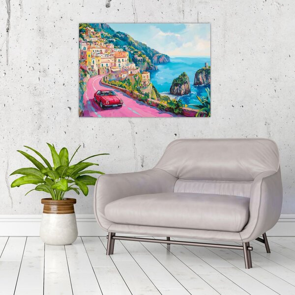 Obraz - Růžová silnice na pobřeží (70x50 cm)