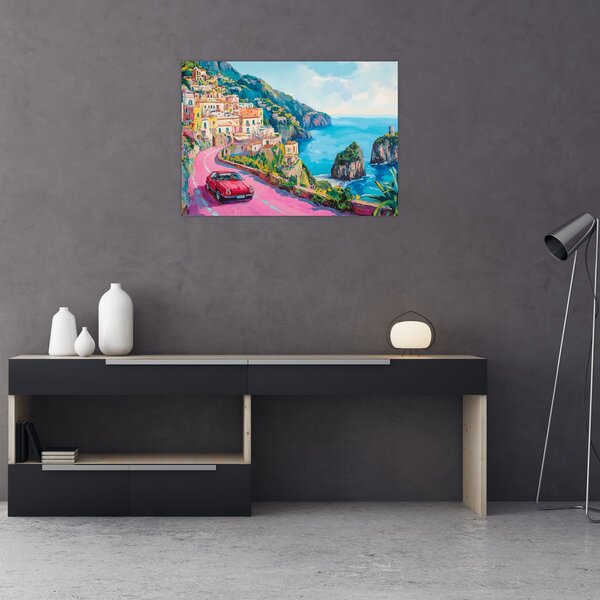 Obraz - Růžová silnice na pobřeží (70x50 cm)