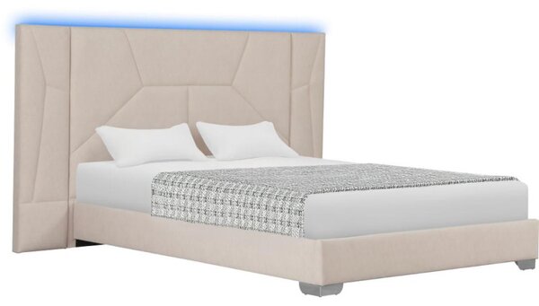 Kondela Postel ALTESA 160x200 s roštem a LED osvětlením, béžová Velvet látka