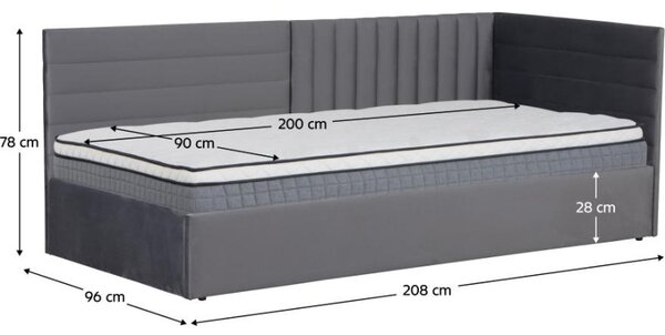 Kondela Postel MEVIA 90x200, šedá Velvet látka