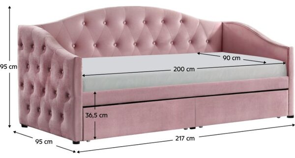 Kondela Postel s úložným prostorem, 90x200, růžová Velvet látka, ZASKA