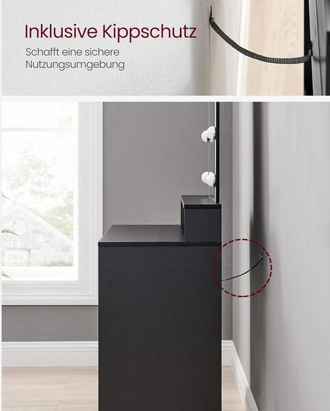 Toaletní stolek, toaletní stůl s nastavitelnou intenzitou osvětlení LED, černý