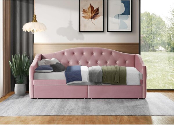 Kondela Postel s úložným prostorem, 90x200, růžová Velvet látka, ZASKA