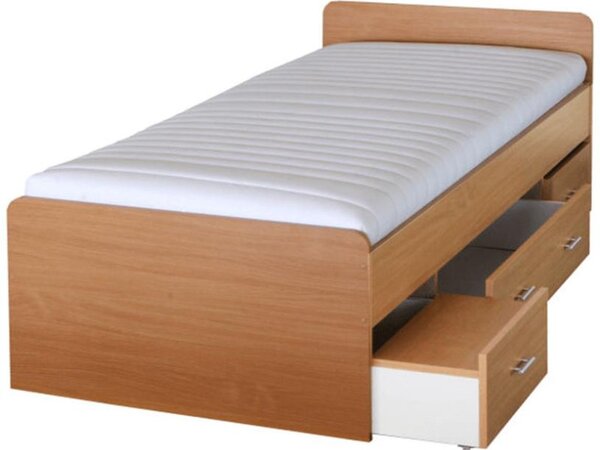 Kondela Postel DUET 90×200 buk se 3 šuplíky