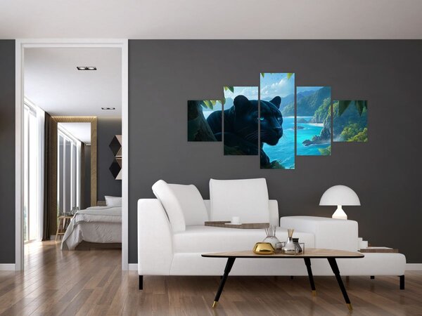Obraz - Černý panter v džungli (125x70 cm)