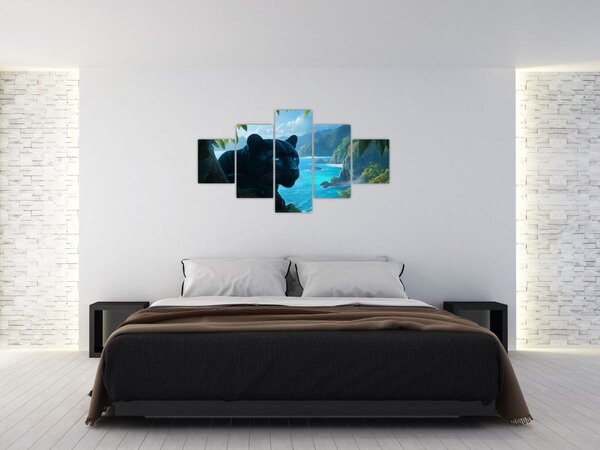 Obraz - Černý panter v džungli (125x70 cm)