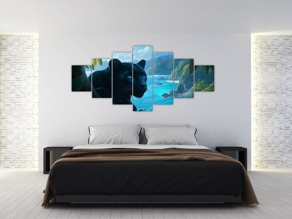 Obraz - Černý panter v džungli (210x100 cm)