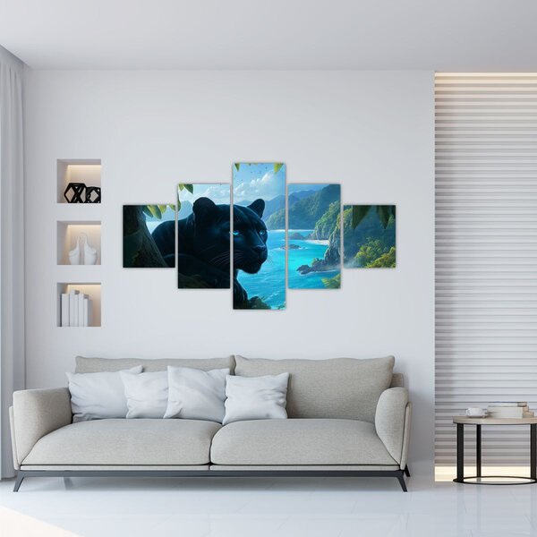 Obraz - Černý panter v džungli (125x70 cm)