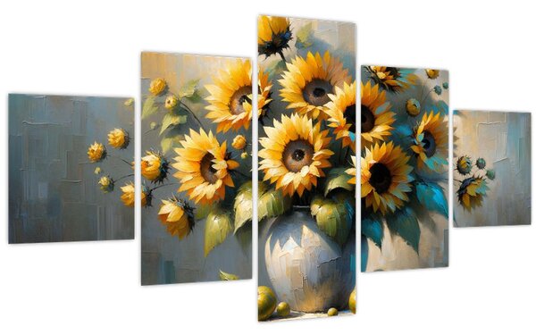 Obraz - Váza se slunečnicemi (125x70 cm)