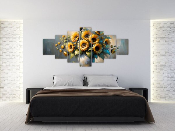Obraz - Váza se slunečnicemi (210x100 cm)