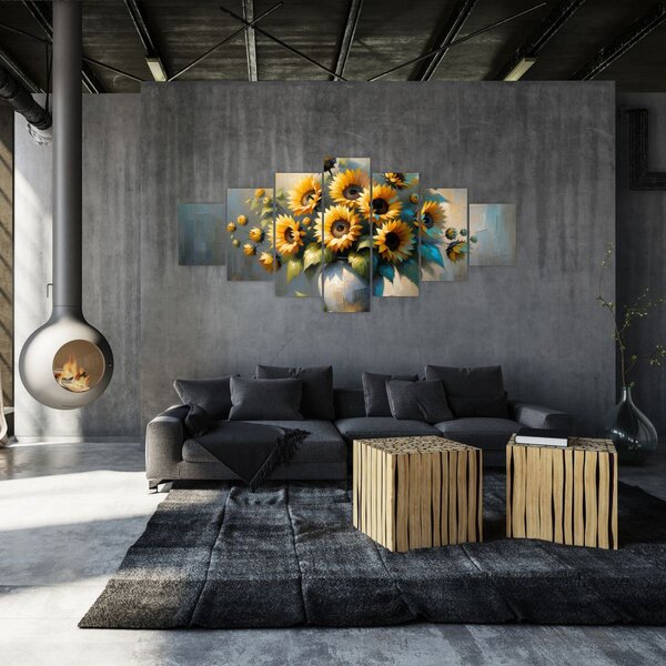 Obraz - Váza se slunečnicemi (210x100 cm)