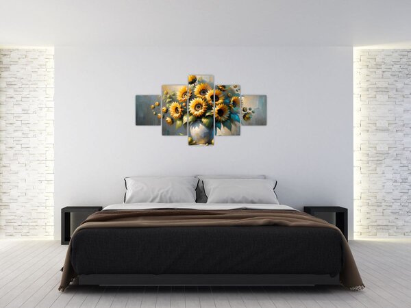 Obraz - Váza se slunečnicemi (125x70 cm)