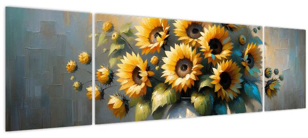 Obraz - Váza se slunečnicemi (170x50 cm)