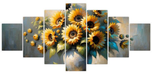 Obraz - Váza se slunečnicemi (210x100 cm)