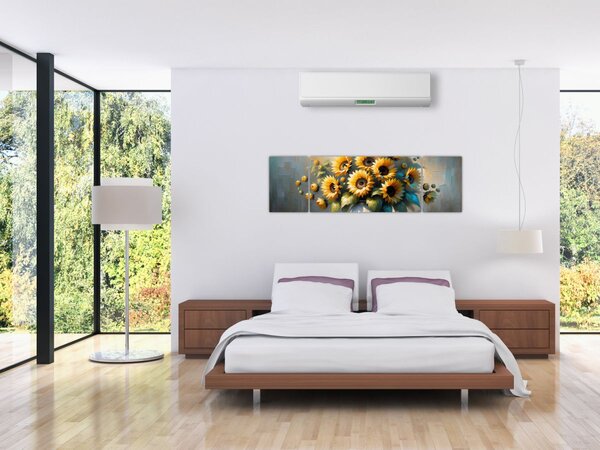 Obraz - Váza se slunečnicemi (170x50 cm)