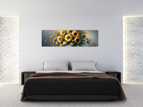 Obraz - Váza se slunečnicemi (170x50 cm)