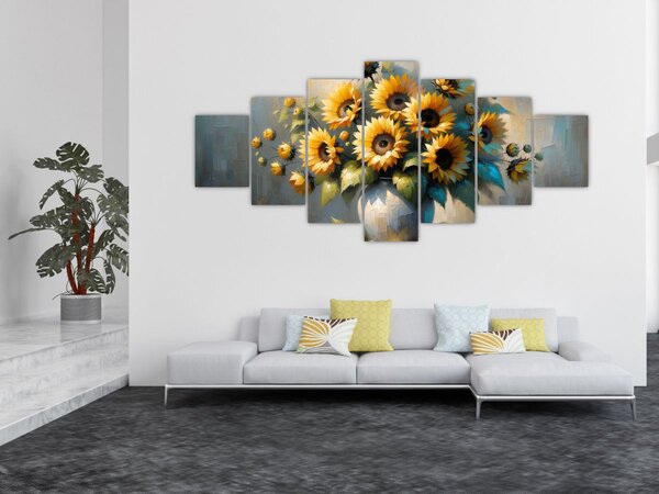 Obraz - Váza se slunečnicemi (210x100 cm)