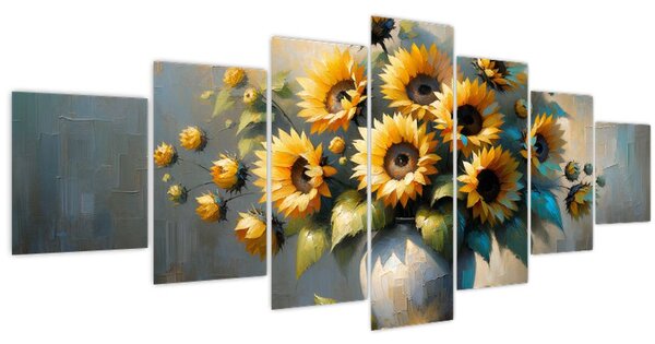 Obraz - Váza se slunečnicemi (210x100 cm)