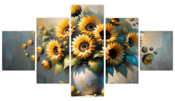 Obraz - Váza se slunečnicemi (125x70 cm)