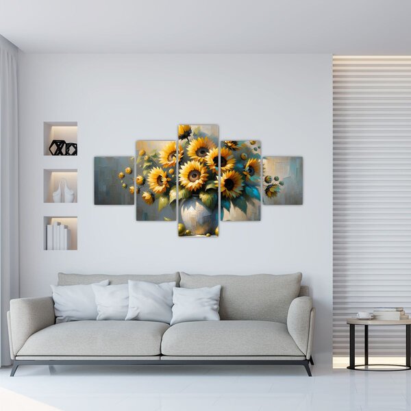 Obraz - Váza se slunečnicemi (125x70 cm)