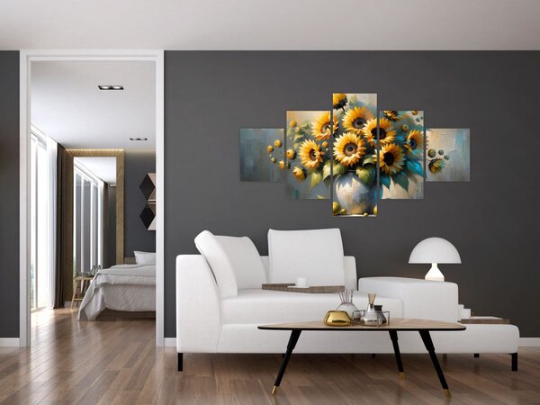 Obraz - Váza se slunečnicemi (125x70 cm)