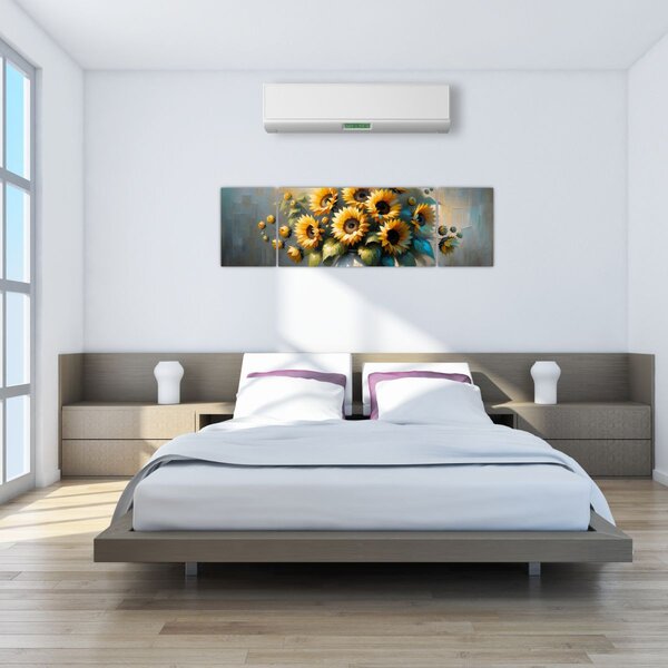 Obraz - Váza se slunečnicemi (170x50 cm)