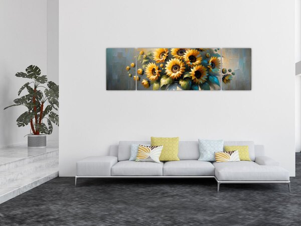 Obraz - Váza se slunečnicemi (170x50 cm)