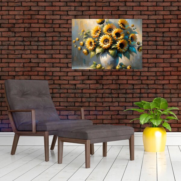 Obraz - Váza se slunečnicemi (70x50 cm)